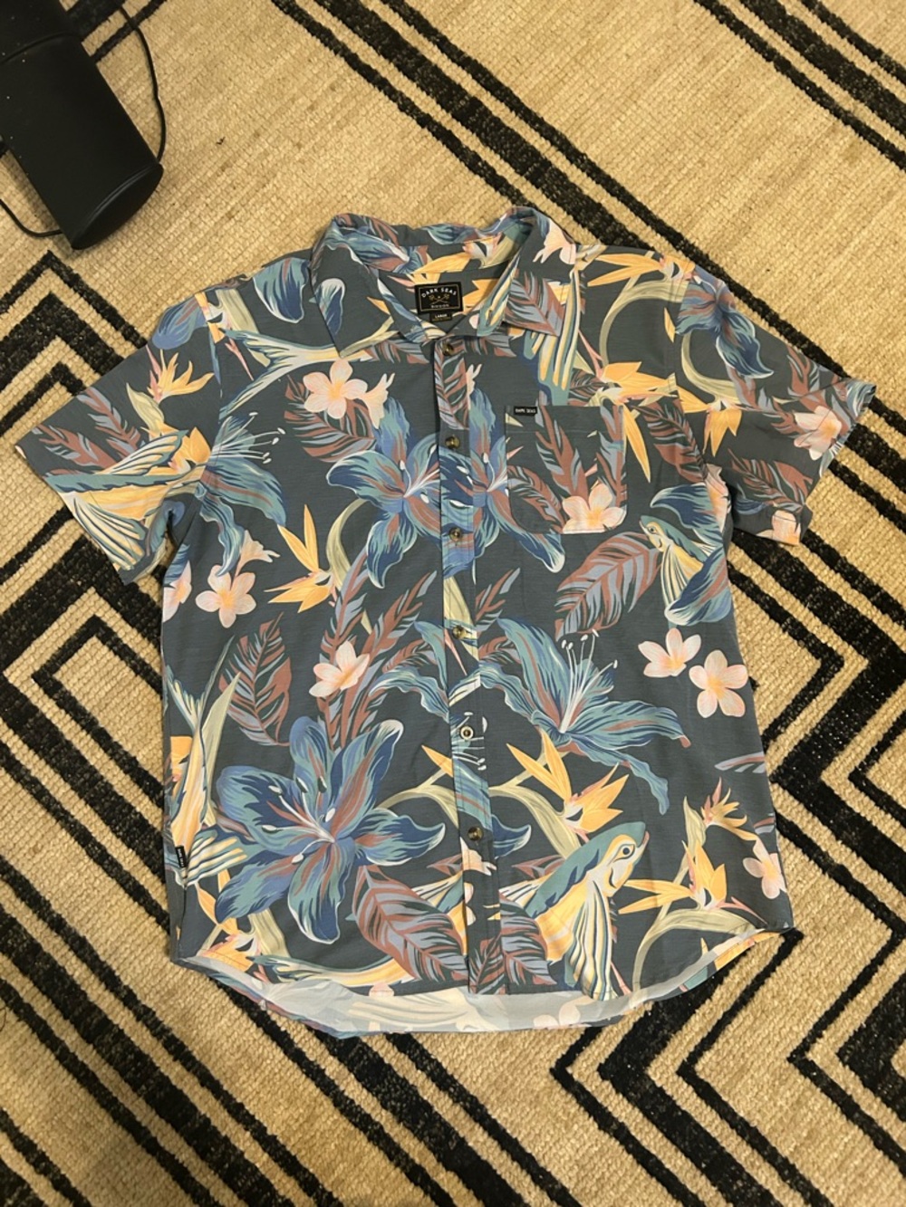 Men's Dark Seas Short-Sleeve Tropical Button-Down Shirt - Blue Floral